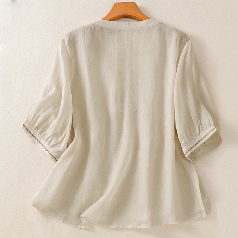 Nimara Ritual Summer Casual Solid Embroidery Pleated Front Women's Short Sleeve T-Shirts