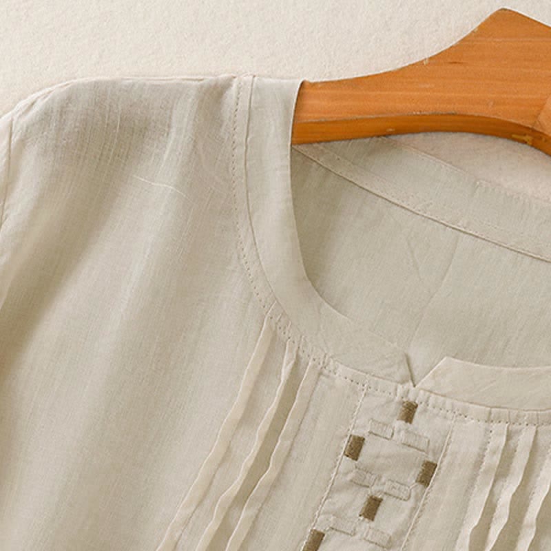 Nimara Ritual Summer Casual Solid Embroidery Pleated Front Women's Short Sleeve T-Shirts