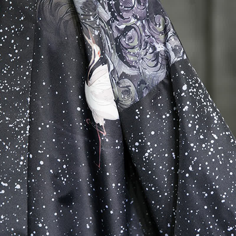 Nimara Ritual Summer Casual Lotus Leaves Butterfly Crane Print Open Front Men's Kimono