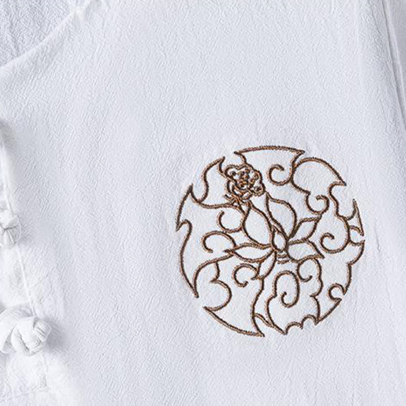 Nimara Ritual Summer Casual Frog Button Flower Embroidery Men's Short Sleeve Shirts