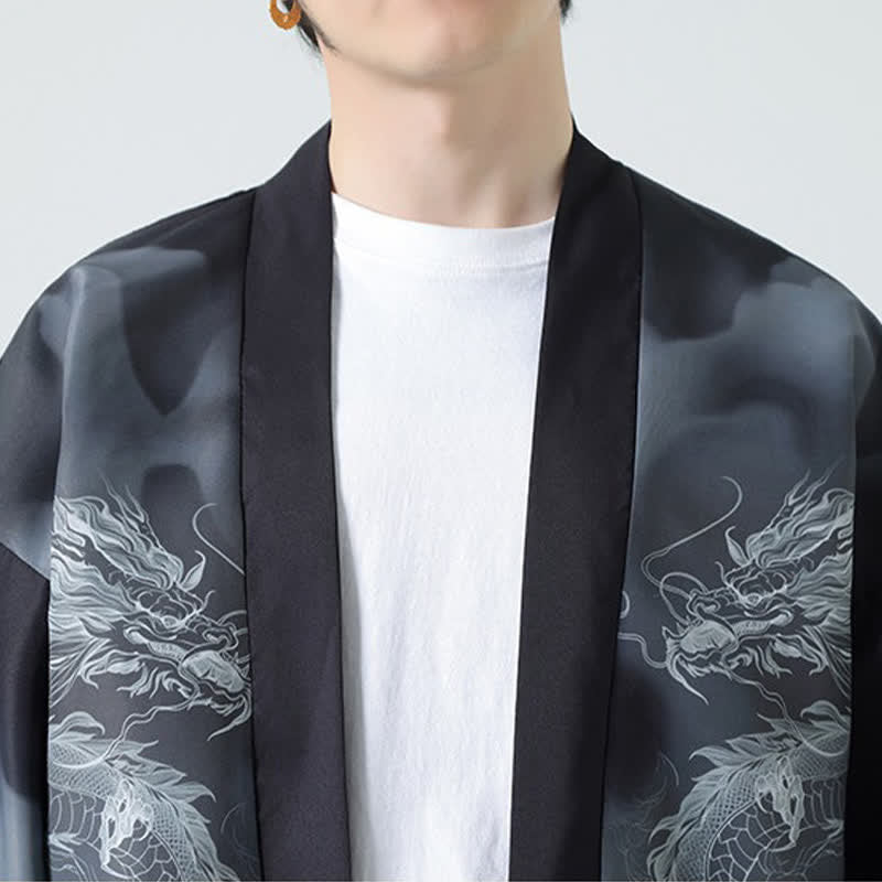 Nimara Ritual Summer Casual Dragon Mountains Open Front Men's Kimono