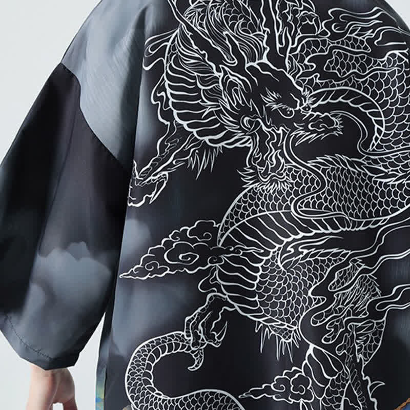 Nimara Ritual Summer Casual Dragon Mountains Open Front Men's Kimono