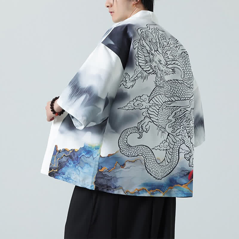 Nimara Ritual Summer Casual Dragon Mountains Open Front Men's Kimono