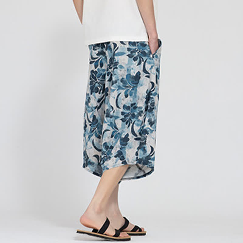Nimara Ritual Summer Boho Casual Elastic Waist Geometric Floral Pattern Capri Pants Men's Harem Pants