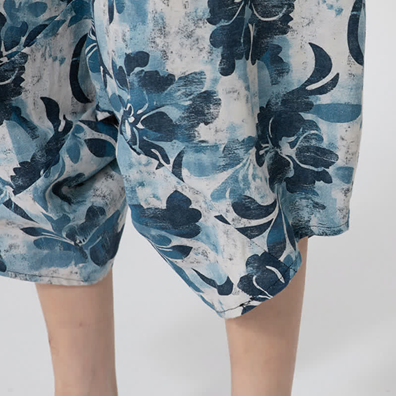 Nimara Ritual Summer Boho Casual Elastic Waist Geometric Floral Pattern Capri Pants Men's Harem Pants