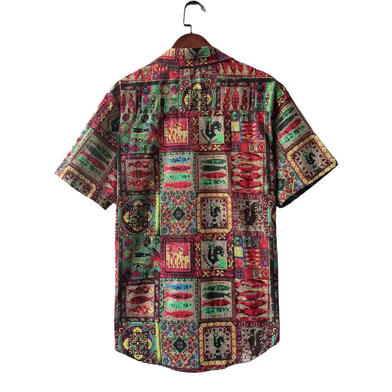 Nimara Ritual Summer Boho Vintage Button-Up Geometric Men's Short Sleeve Shirts
