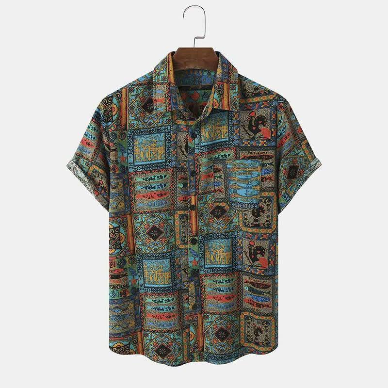 Nimara Ritual Summer Boho Vintage Button-Up Geometric Men's Short Sleeve Shirts