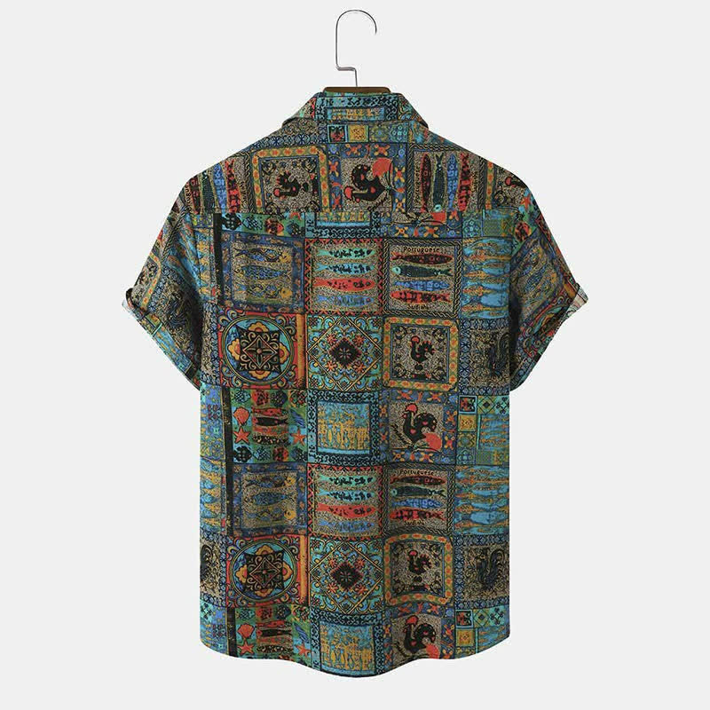 Nimara Ritual Summer Boho Vintage Button-Up Geometric Men's Short Sleeve Shirts