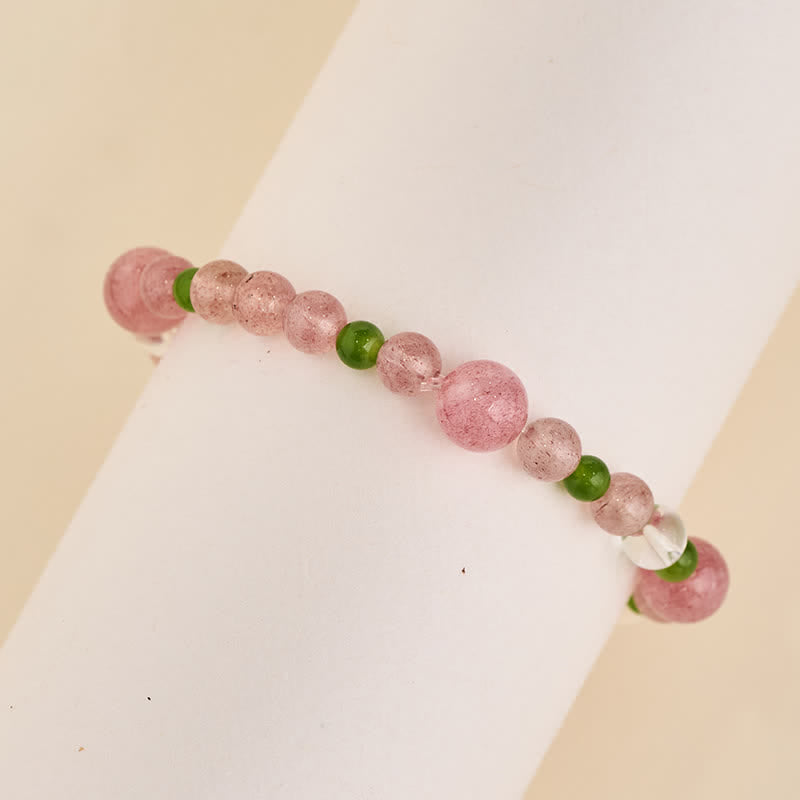 Nimara Ritual Strawberry Quartz Green Agate Clear Quartz Healing Bracelet