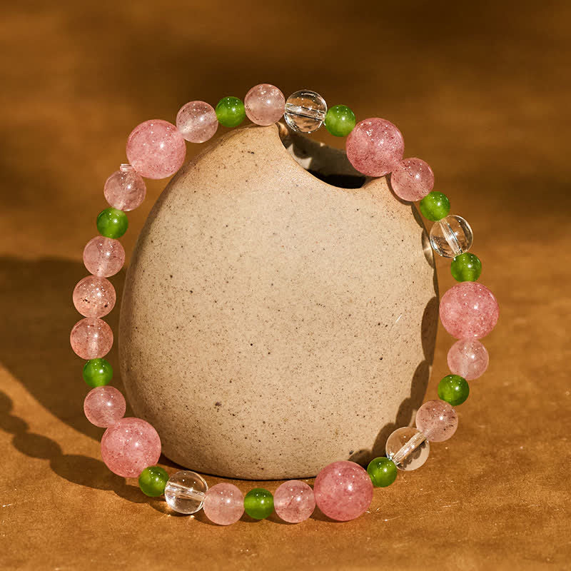 Nimara Ritual Strawberry Quartz Green Agate Clear Quartz Healing Bracelet