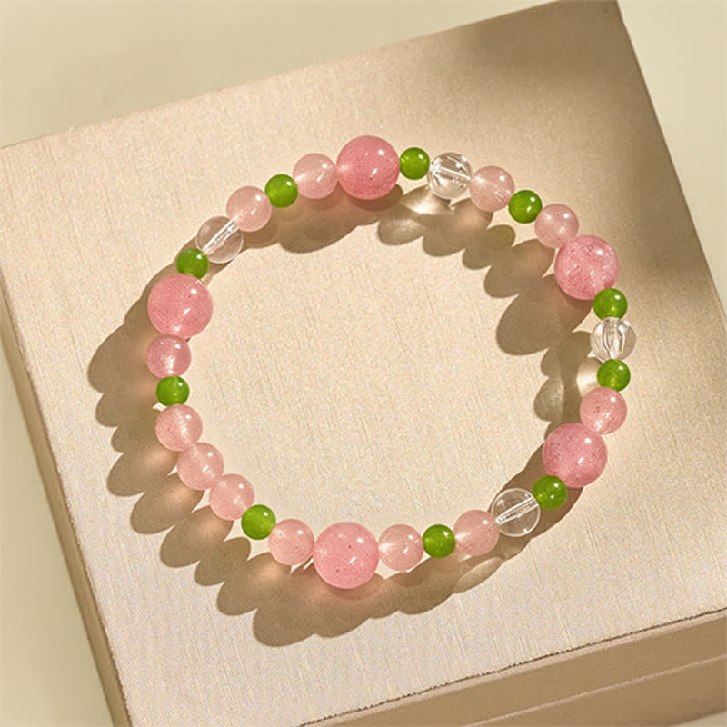 Nimara Ritual Strawberry Quartz Green Agate Clear Quartz Healing Bracelet