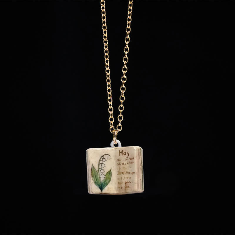 Healing and Luck Copper Birth Flower Strengthen Book Design Pendant Necklace