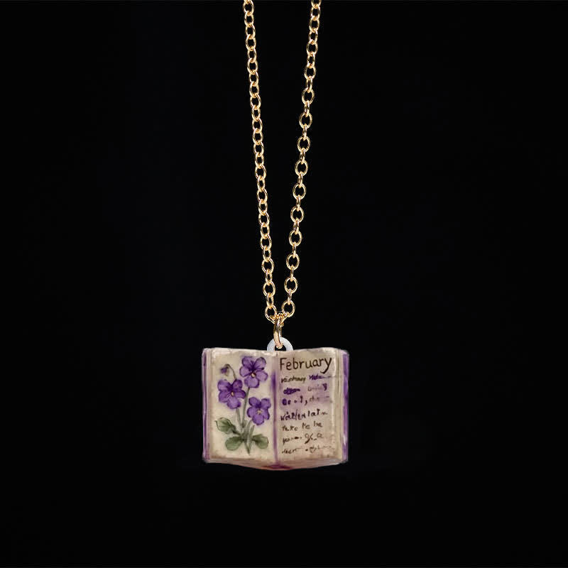 Healing and Luck Copper Birth Flower Strengthen Book Design Pendant Necklace