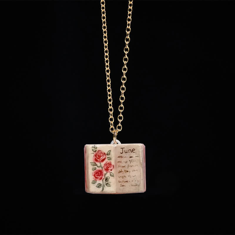 Healing and Luck Copper Birth Flower Strengthen Book Design Pendant Necklace