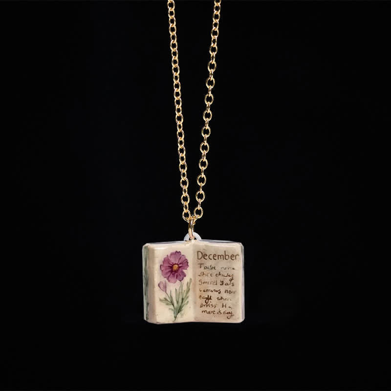Nimara Ritual Copper Birth Flower Strengthen Book Design Balance Pendant Necklace