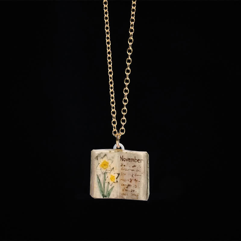 Healing and Luck Copper Birth Flower Strengthen Book Design Pendant Necklace