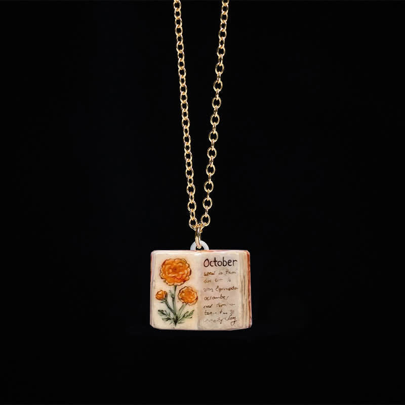 Nimara Ritual Copper Birth Flower Strengthen Book Design Balance Pendant Necklace