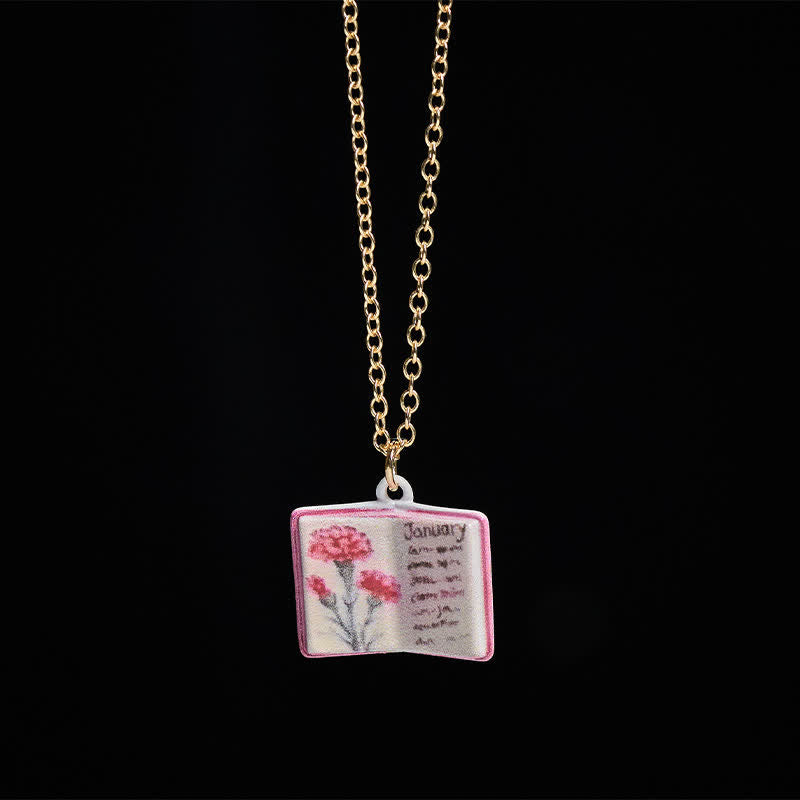 Healing and Luck Copper Birth Flower Strengthen Book Design Pendant Necklace
