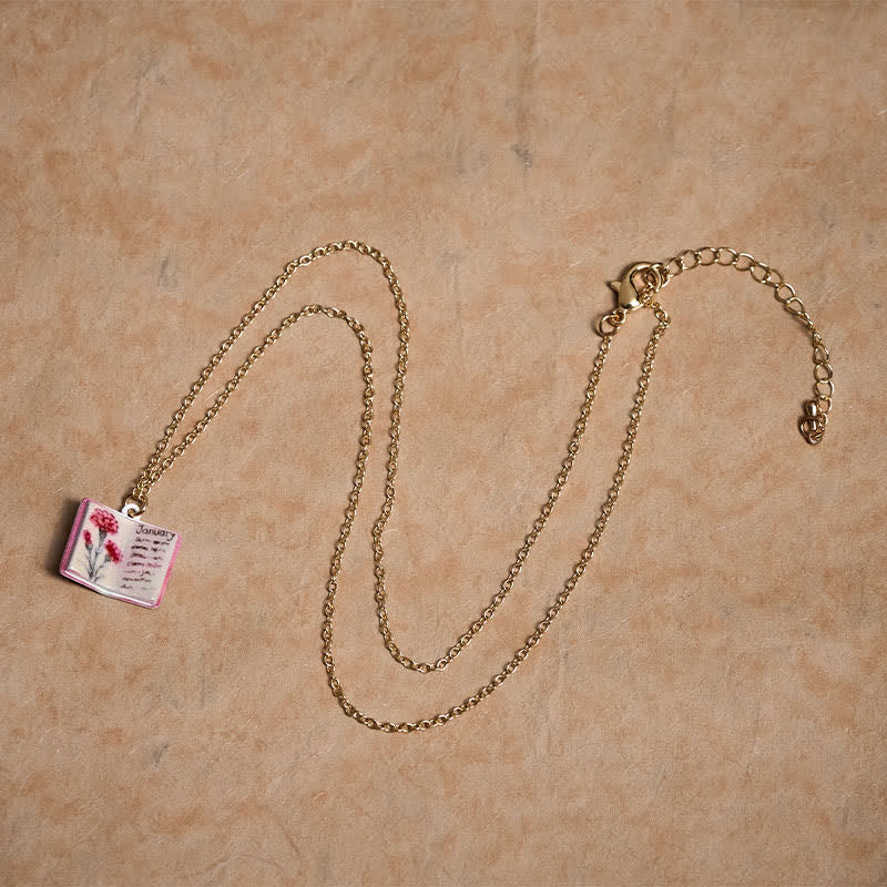 Healing and Luck Copper Birth Flower Strengthen Book Design Pendant Necklace