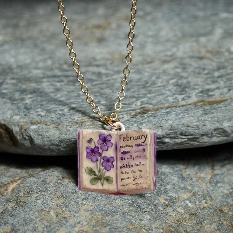 Healing and Luck Copper Birth Flower Strengthen Book Design Pendant Necklace