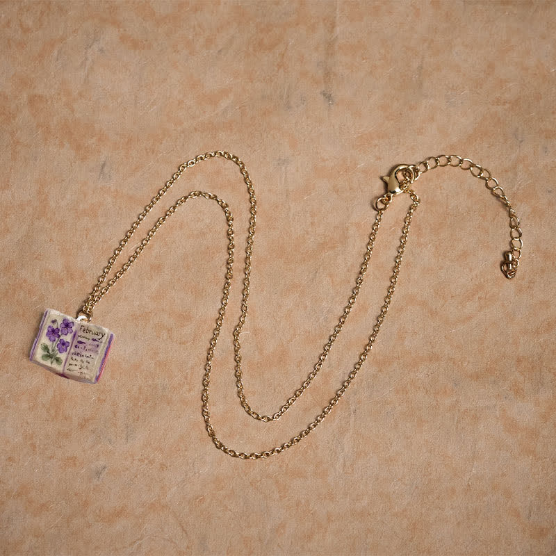 Healing and Luck Copper Birth Flower Strengthen Book Design Pendant Necklace