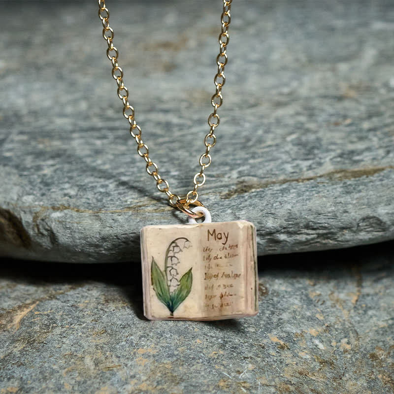 Healing and Luck Copper Birth Flower Strengthen Book Design Pendant Necklace