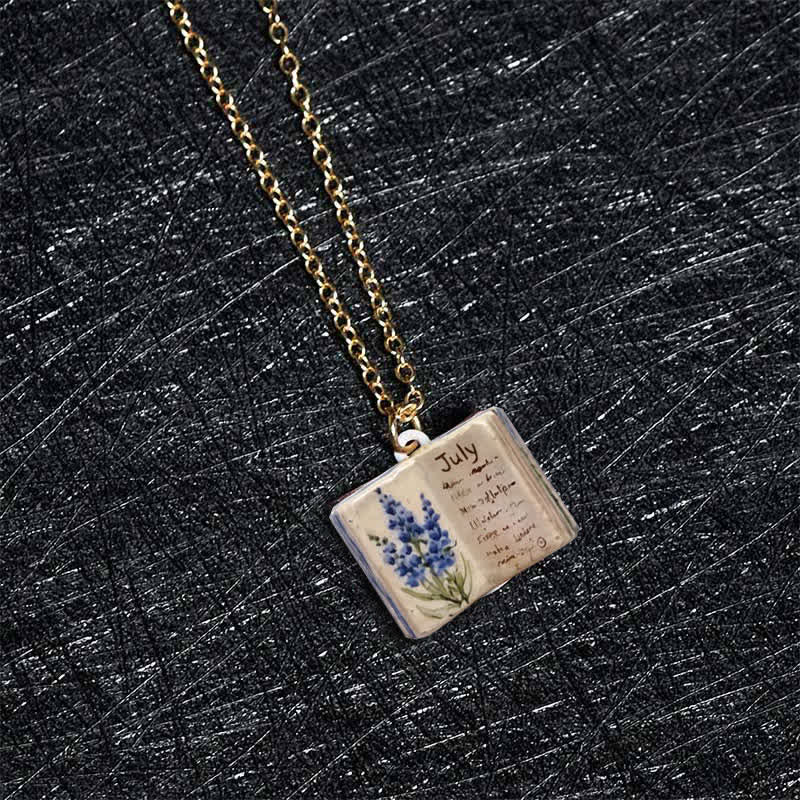 Healing and Luck Copper Birth Flower Strengthen Book Design Pendant Necklace