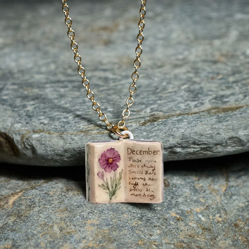 Nimara Ritual Copper Birth Flower Strengthen Book Design Balance Pendant Necklace