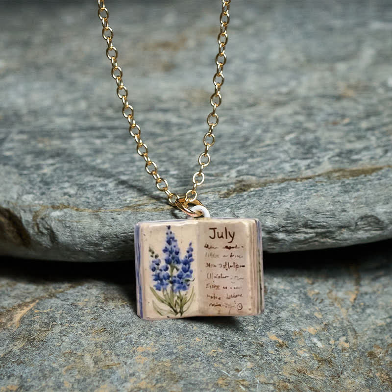 Healing and Luck Copper Birth Flower Strengthen Book Design Pendant Necklace