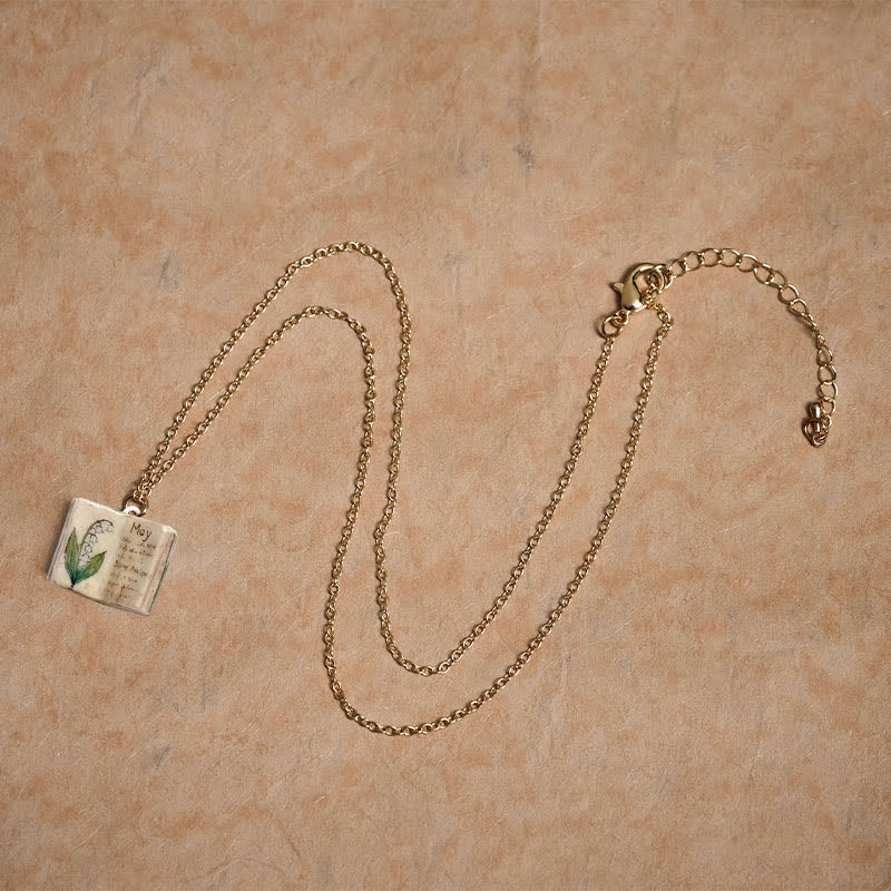 Healing and Luck Copper Birth Flower Strengthen Book Design Pendant Necklace