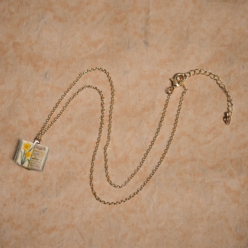 Healing and Luck Copper Birth Flower Strengthen Book Design Pendant Necklace