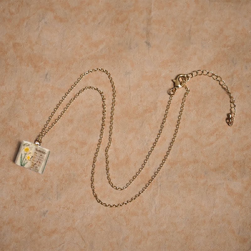 Healing and Luck Copper Birth Flower Strengthen Book Design Pendant Necklace