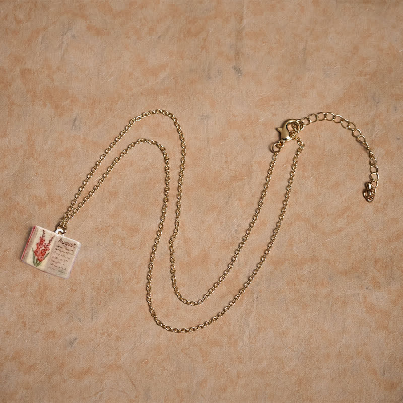 Healing and Luck Copper Birth Flower Strengthen Book Design Pendant Necklace