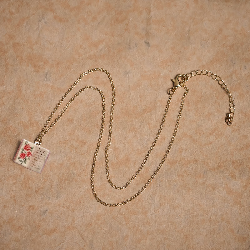 Healing and Luck Copper Birth Flower Strengthen Book Design Pendant Necklace