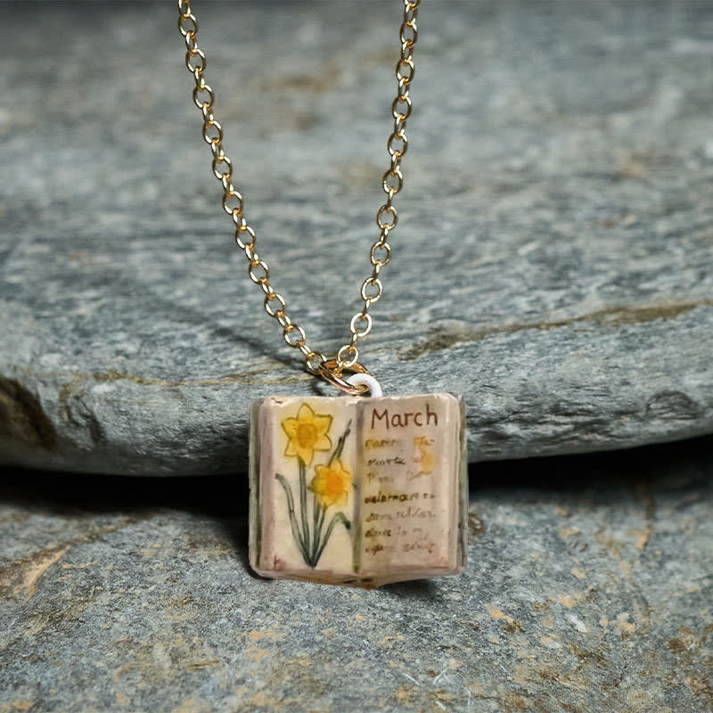 Healing and Luck Copper Birth Flower Strengthen Book Design Pendant Necklace