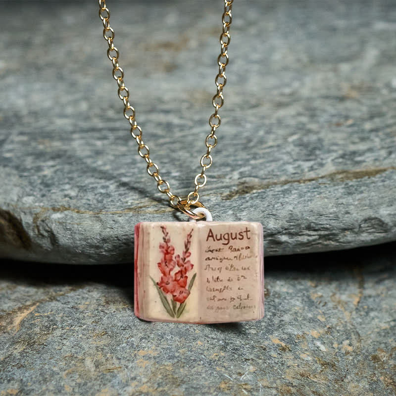 Healing and Luck Copper Birth Flower Strengthen Book Design Pendant Necklace