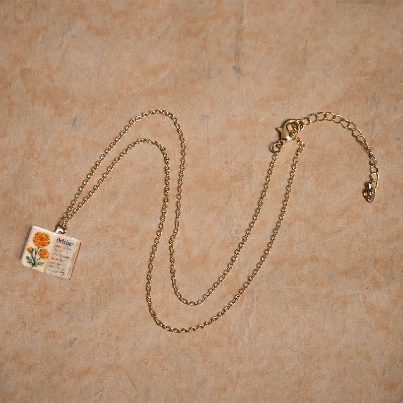 Healing and Luck Copper Birth Flower Strengthen Book Design Pendant Necklace