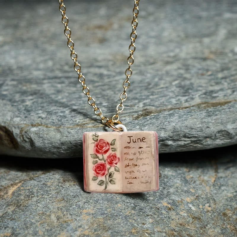 Healing and Luck Copper Birth Flower Strengthen Book Design Pendant Necklace