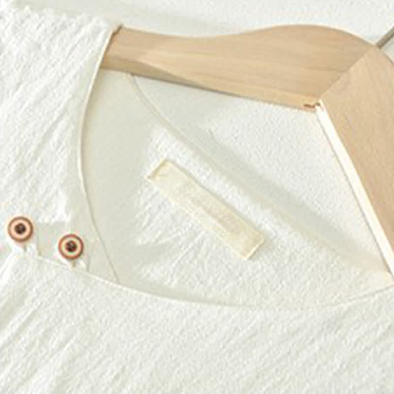 Nimara Ritual Summer Casual Asymmetrical V-Neck Button Solid Men's Short Sleeve Shirts