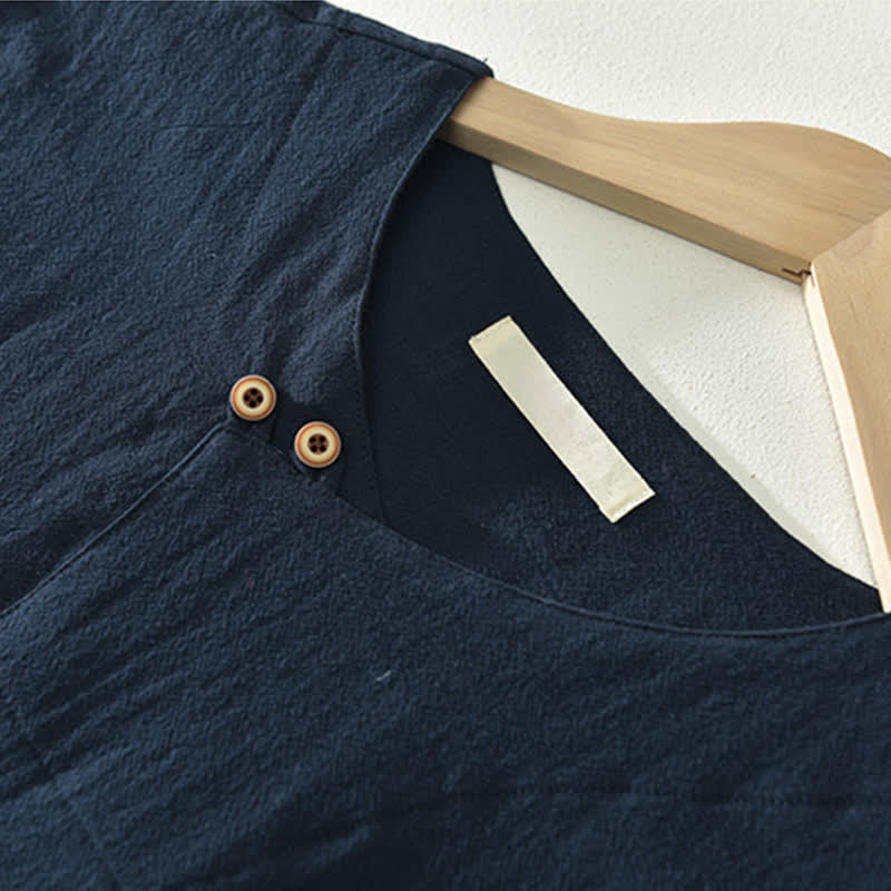 Nimara Ritual Summer Casual Asymmetrical V-Neck Button Solid Men's Short Sleeve Shirts