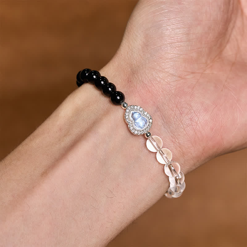 Nimara Ritual Clear Quartz Black Obsidian Gourd Clarity Bracelet