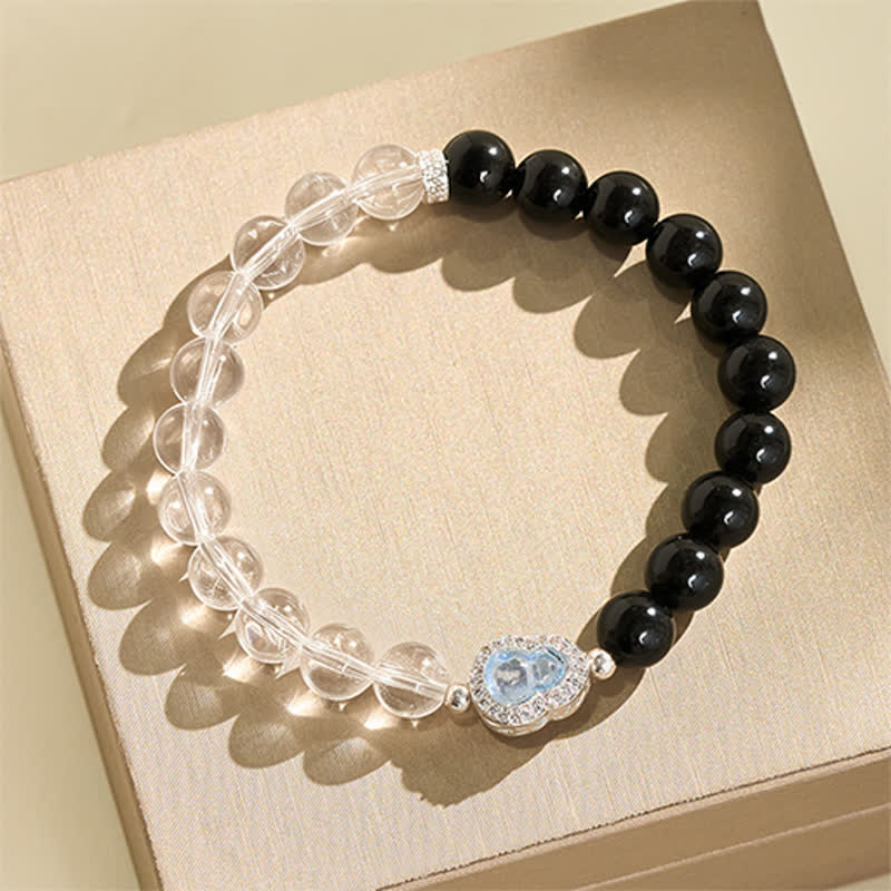 Nimara Ritual Clear Quartz Black Obsidian Gourd Clarity Bracelet