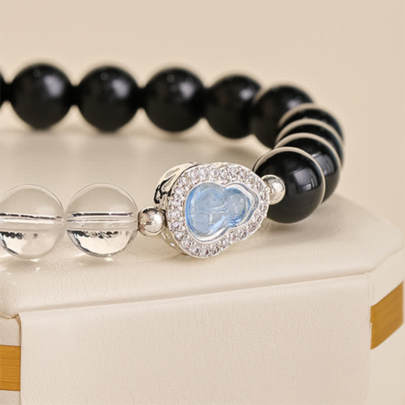 Nimara Ritual Clear Quartz Black Obsidian Gourd Clarity Bracelet