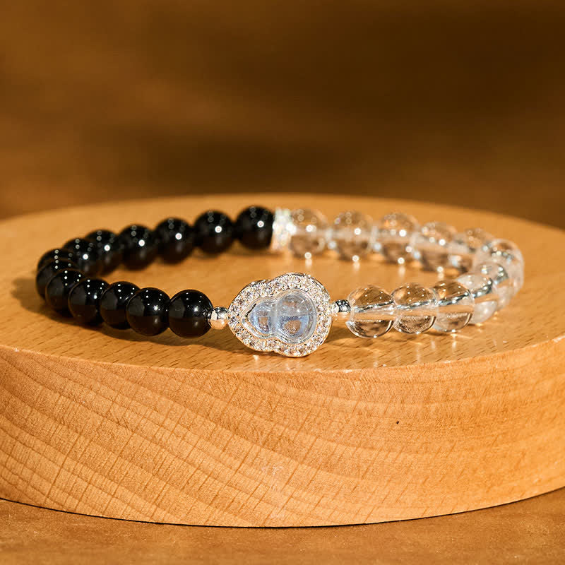 Nimara Ritual Clear Quartz Black Obsidian Gourd Clarity Bracelet