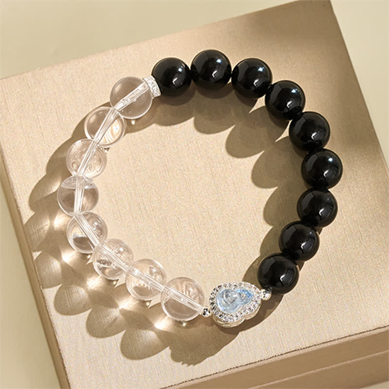 Nimara Ritual Clear Quartz Black Obsidian Gourd Clarity Bracelet