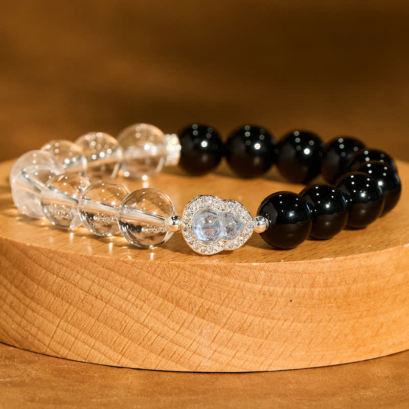 Nimara Ritual Clear Quartz Black Obsidian Gourd Clarity Bracelet