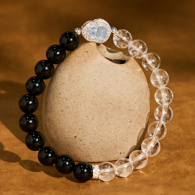 Nimara Ritual Clear Quartz Black Obsidian Gourd Clarity Bracelet