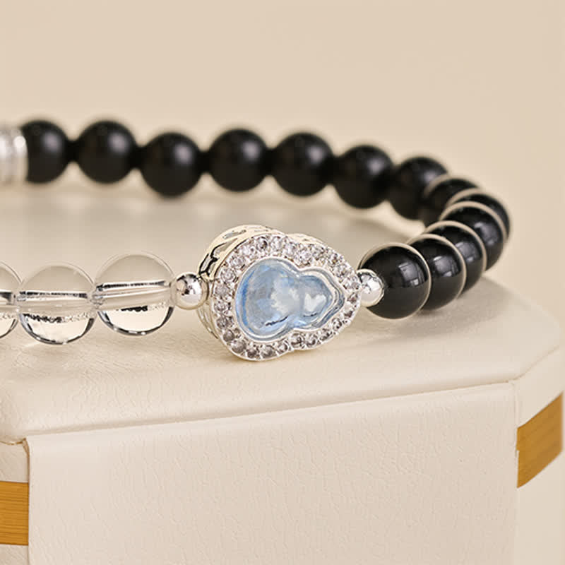 Nimara Ritual Clear Quartz Black Obsidian Gourd Clarity Bracelet