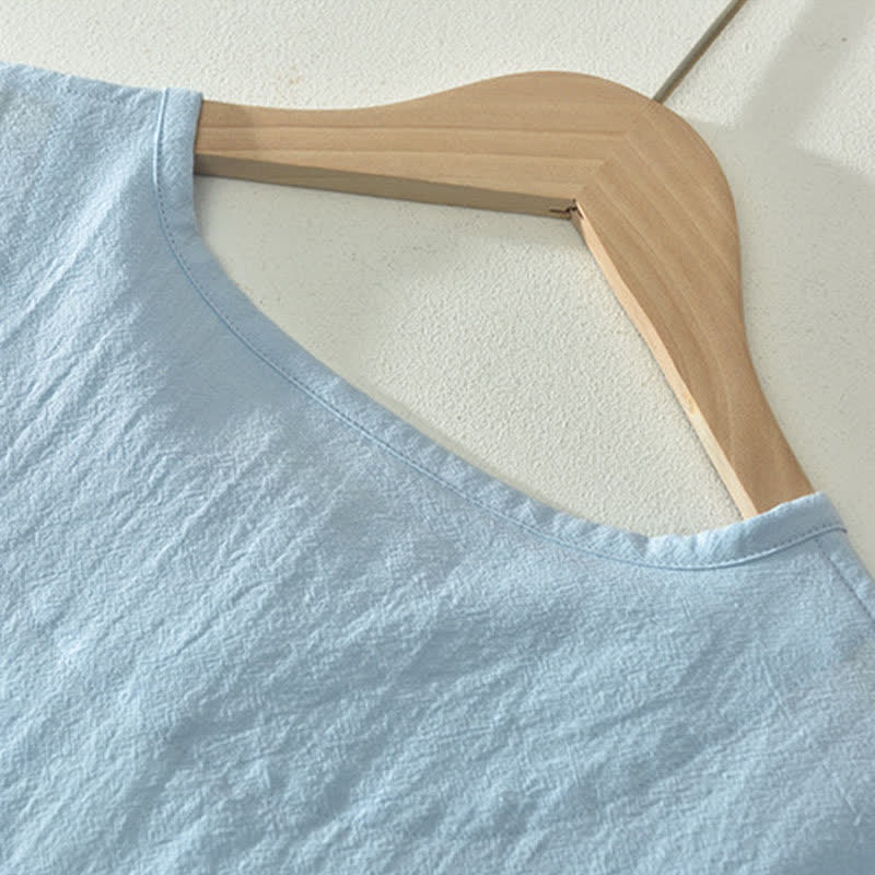Nimara Ritual Summer Casual Minimalist Two Buttons Solid Cotton Linen Men's Short Sleeve Shirts