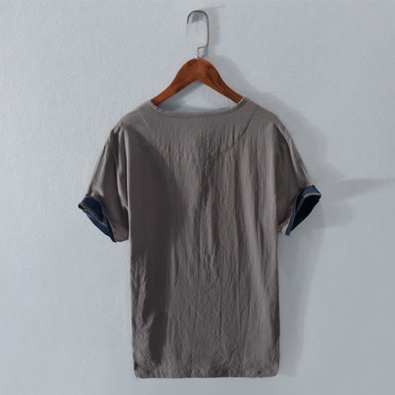 Nimara Ritual Summer Casual Minimalist Two Buttons Solid Cotton Linen Men's Short Sleeve Shirts